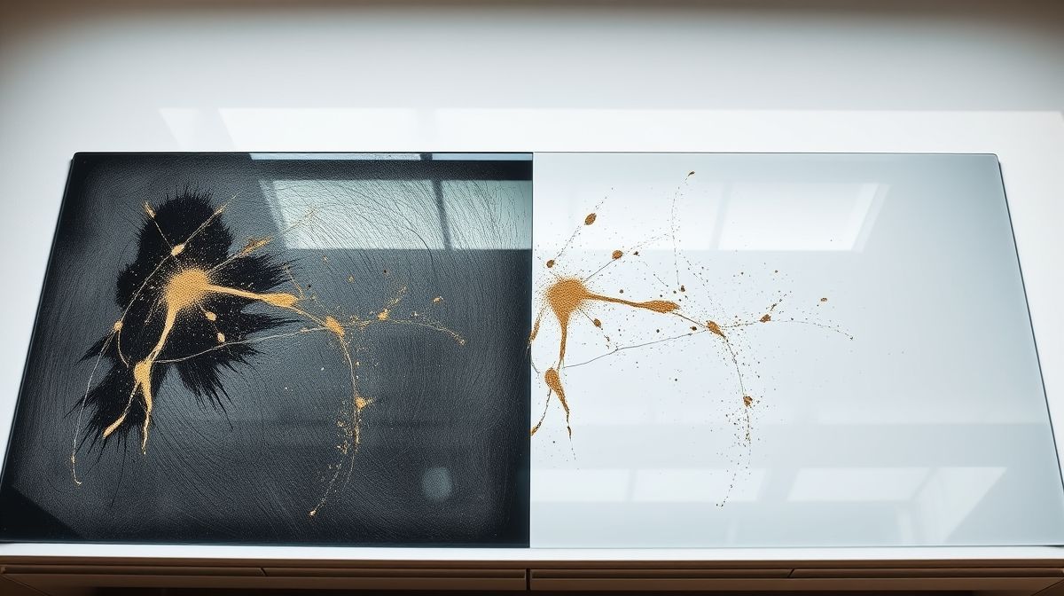 Comparação de cooktop sujo e após a limpeza brilhante.