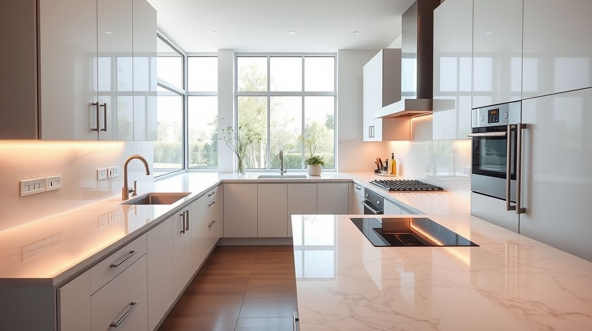Cozinha moderna finalizada após reforma de apartamento com acabamentos sofisticados