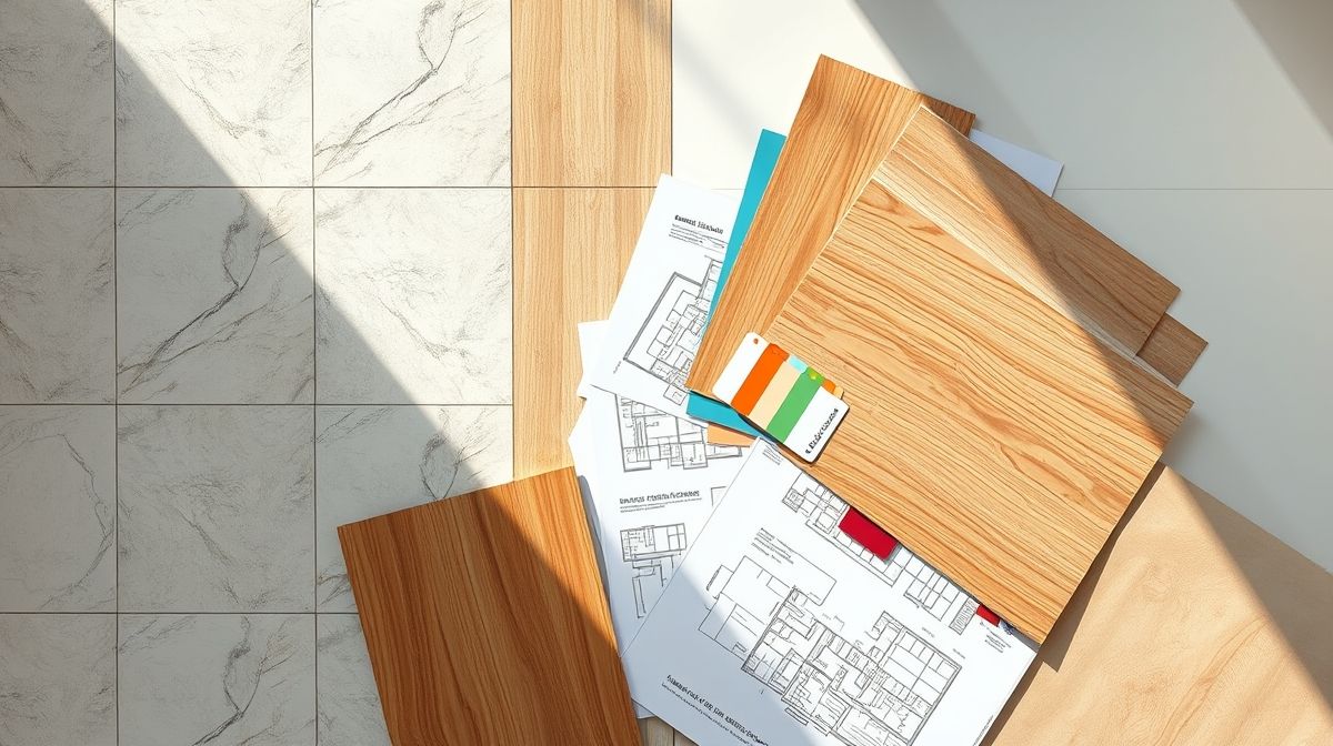 Close de acabamentos modernos e duráveis, como porcelanato e madeira.