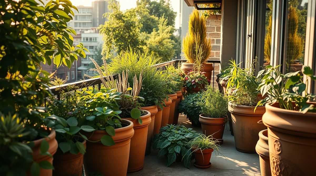 Horta em varanda com diversas ervas medicinais contra gripes.