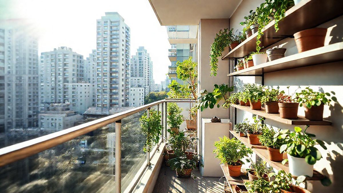 Como fazer uma horta em apartamento com vasos e ervas frescas na varanda iluminada