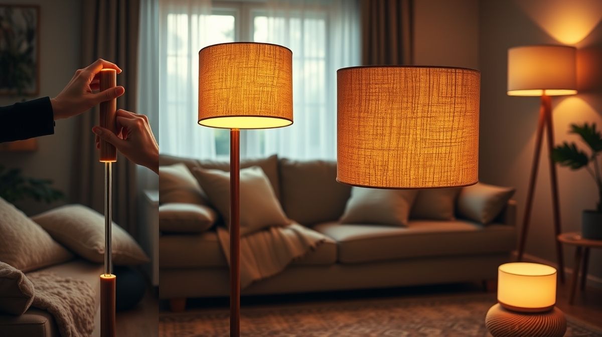 Processo de instalação de luminária de piso em uma sala