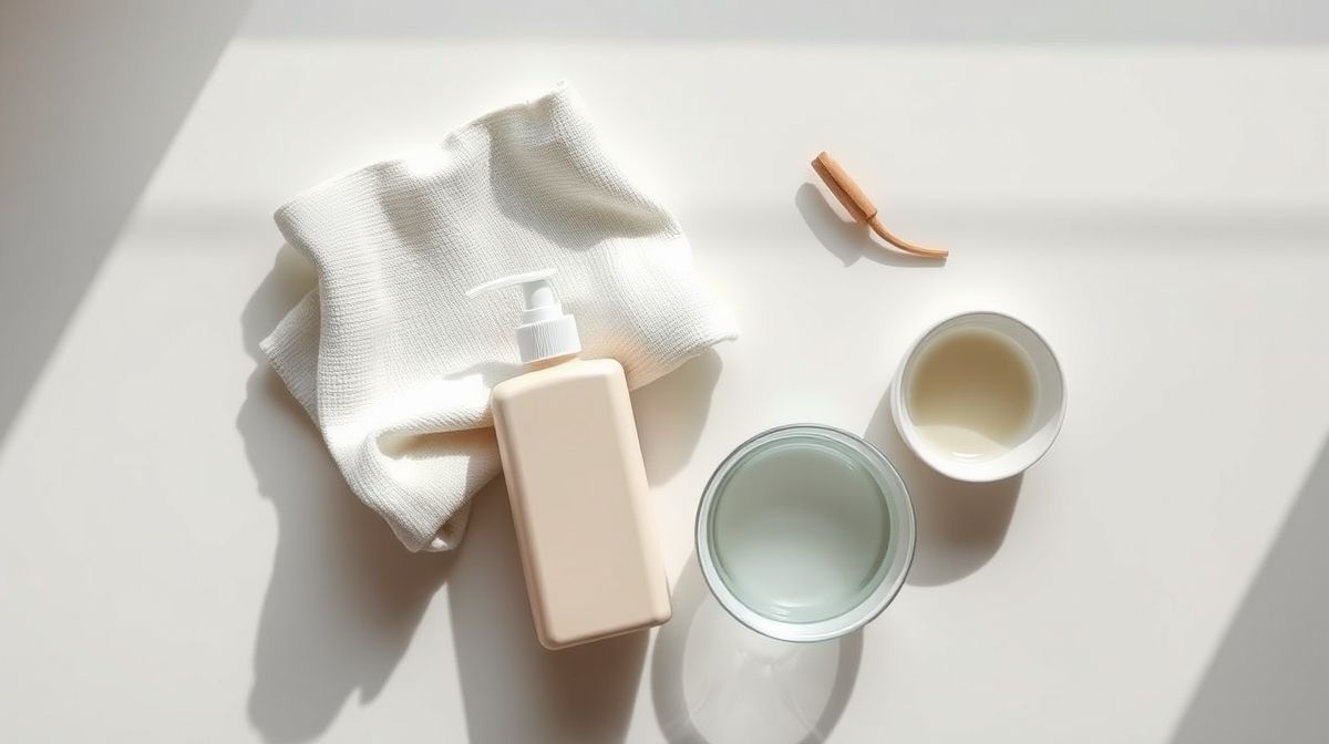 Kit simples para limpar cooktop: detergente, pano macio e álcool.