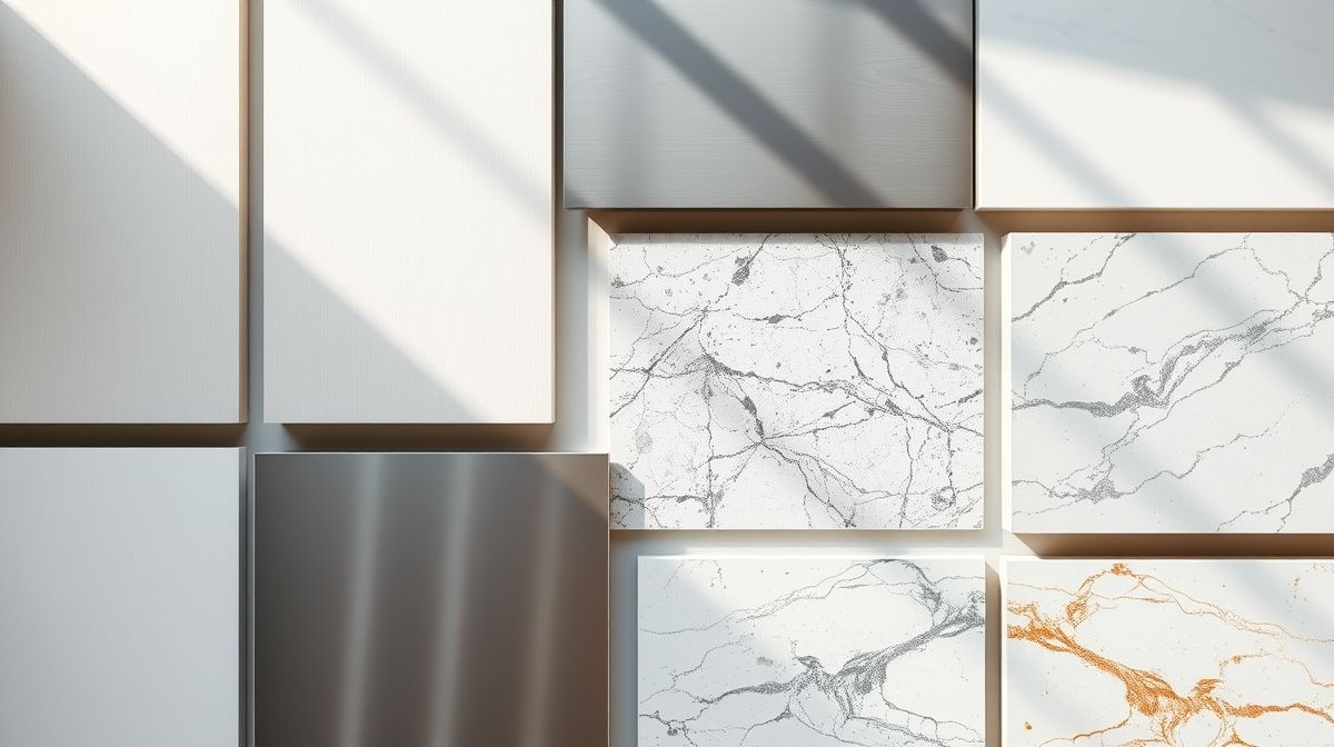 Detalhe de MDF, inox e vidro usados em móveis compactos.