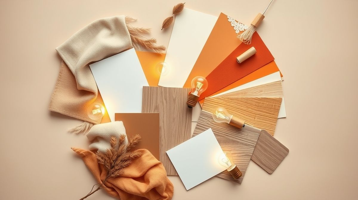 Paleta de cores terrosas e naturais aplicada em decoração iluminada.