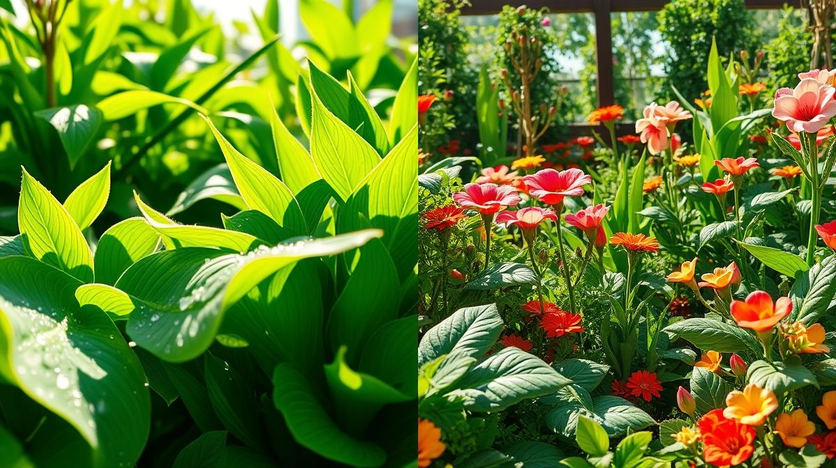 Plantas vistosas e saudáveis após o uso de truques de jardinagem bizarros.