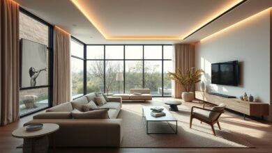 Ambiente sofisticado da CASACOR 2025 com iluminação arquitetônica moderna.