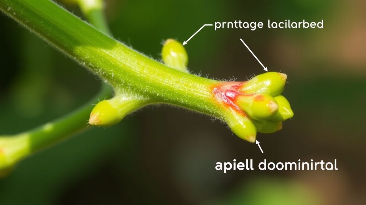 Close em brotação lateral após poda apical, evidenciando a ação da auxina.