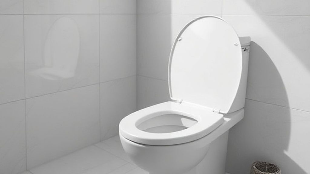 Banheiro moderno com assento sanitário branco bem instalado.