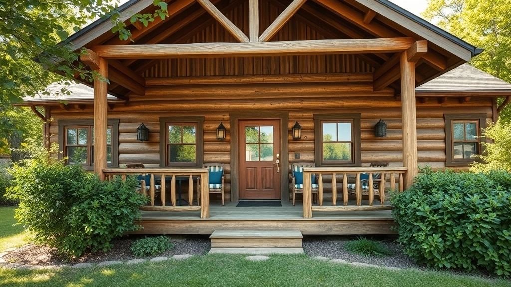 Fachada de casinha do interior com varanda rústica e vegetação ao redor.