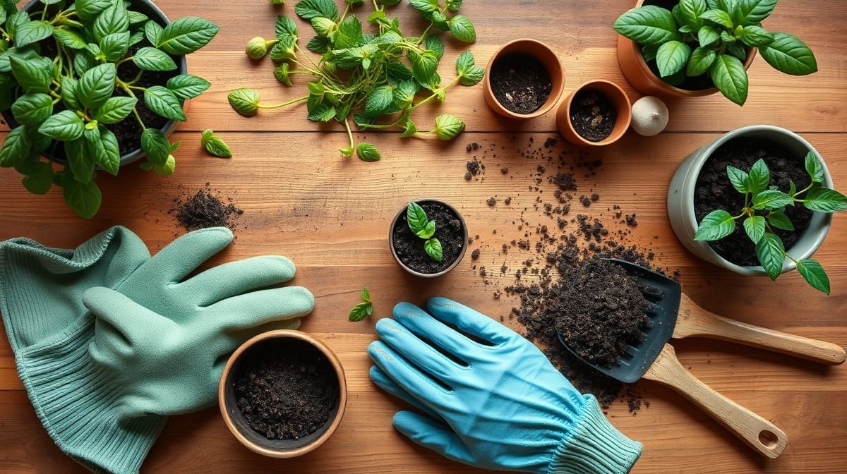 Conjunto de ferramentas básicas e sementes para jardinagem caseira