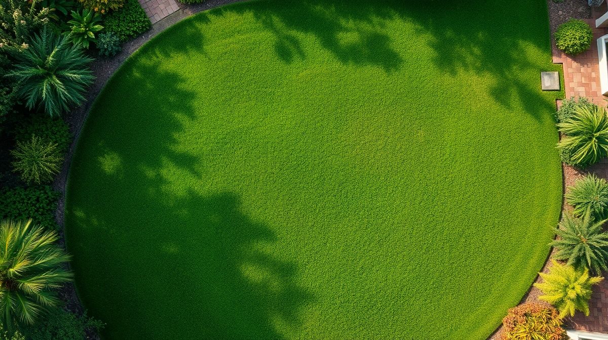 Gramado recém-implantado em jardim residencial.
