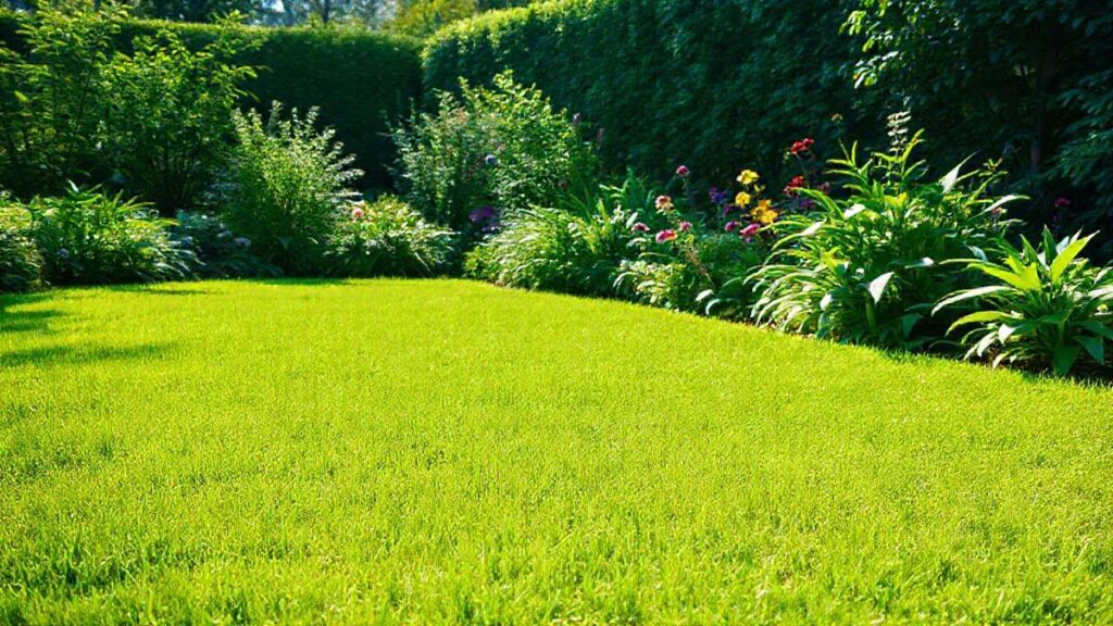 Gramado bem cuidado, verde e livre de ervas daninhas.