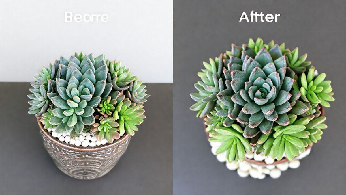 Arranjo de diferentes tipos de suculentas em um mini jardim decorativo.