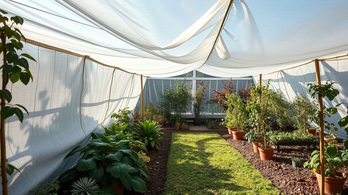 Jardim coberto por proteção leve para suportar geadas.