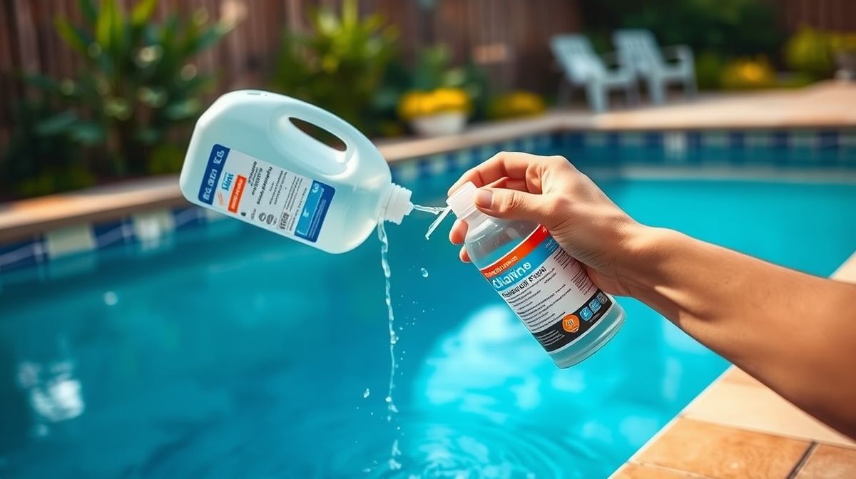 Pessoa aplicando cloro em piscina para prevenir mosquitos.