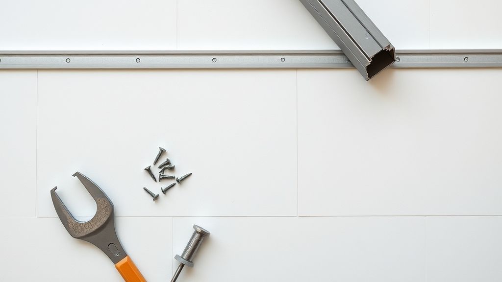 Perfis metálicos, placas de drywall e ferramentas organizadas para instalação.