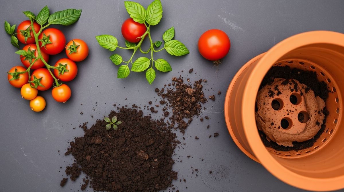 Sementes, húmus, substrato fértil e vaso com drenagem prontos para plantio.