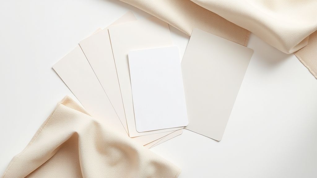 Close de amostras de cores neutras e tecidos para apartamentos pequenos.