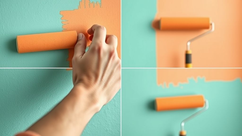 Pessoa aplicando cor vibrante em uma parede com ajuda de rolo de pintura.
