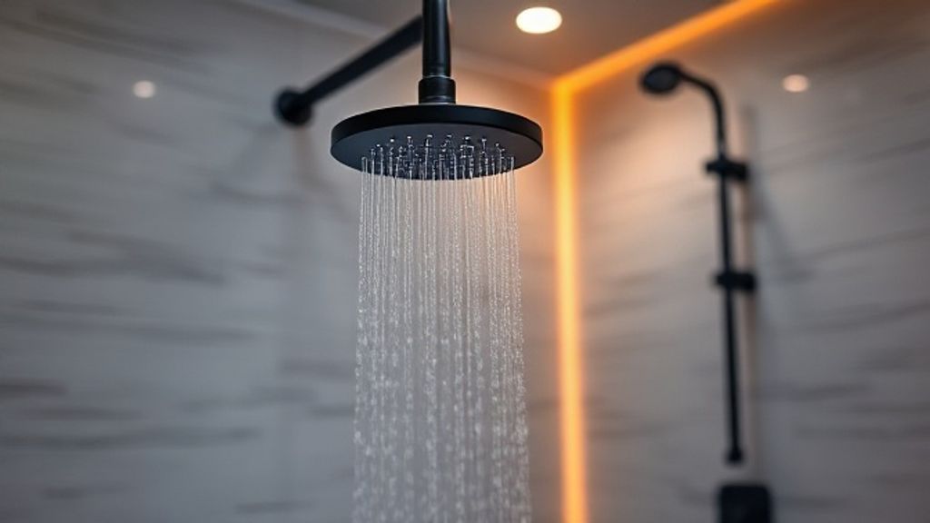 Box iluminado com chuveiro preto fosco em estilo contemporâneo.