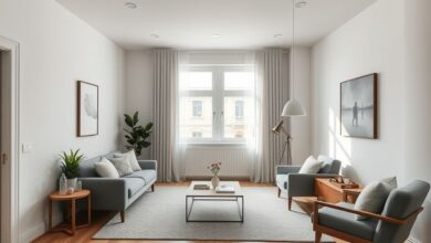 Sala pequena integrada com decoração minimalista e aconchegante