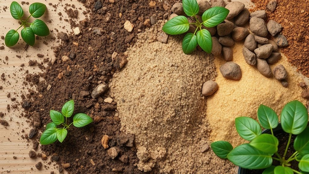 Mistura de terra vegetal, areia grossa e composto em destaque.