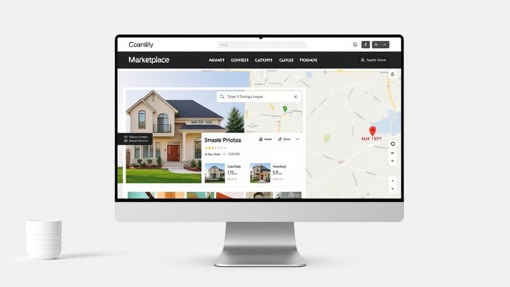 Página de marketplace exibindo imóvel com fotos, descrições e mapa de localização.