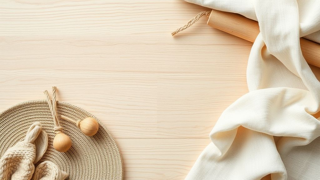 Close de tecidos naturais e madeira usados na decoração aconchegante.