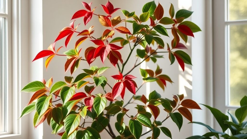 Ficus Elastica Ruby saudável com folhas limpas e brilhantes em canto decorado da casa.