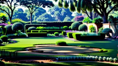 Jardim saudável com plantas verdes e solo limpo após tratamento contra cupins.