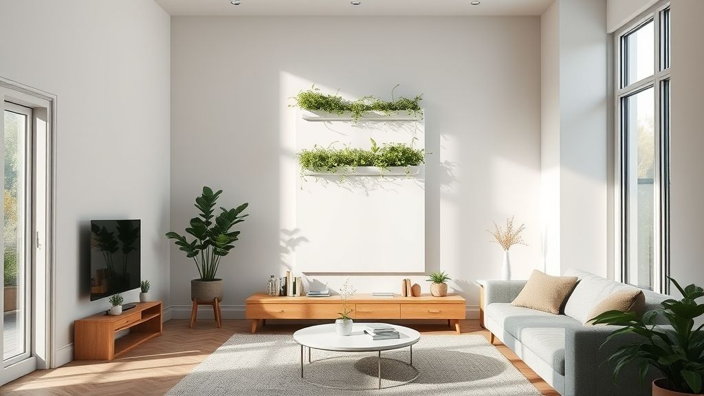 Jardim vertical simples decorando sala de apartamento sem furos na parede.