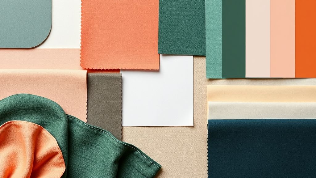 Paleta de cores e amostras de materiais recomendadas por inteligência artificial para decoração.