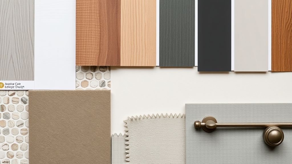 Amostra de cores, tecidos e materiais utilizados por arquitetos em projetos de decoração.