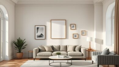 Ambiente moderno com parede fosca e quadros que disfarçam pequenas imperfeições.