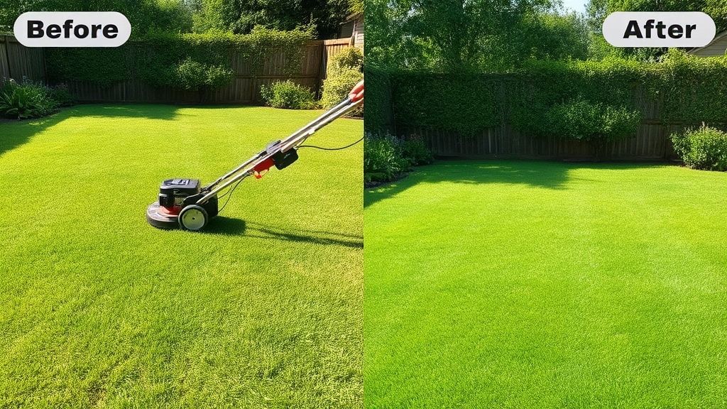 Jardim aparado com grama uniforme após o uso da roçadeira.