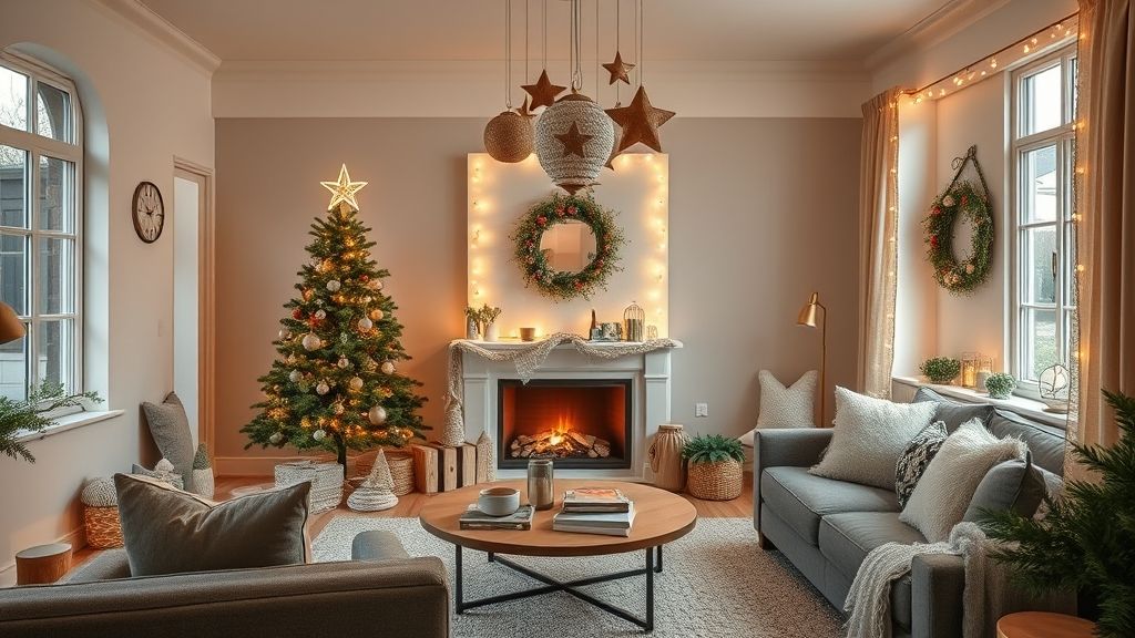 Enfeites de Natal para decoração 2025 sustentáveis e elegantes em sala iluminada