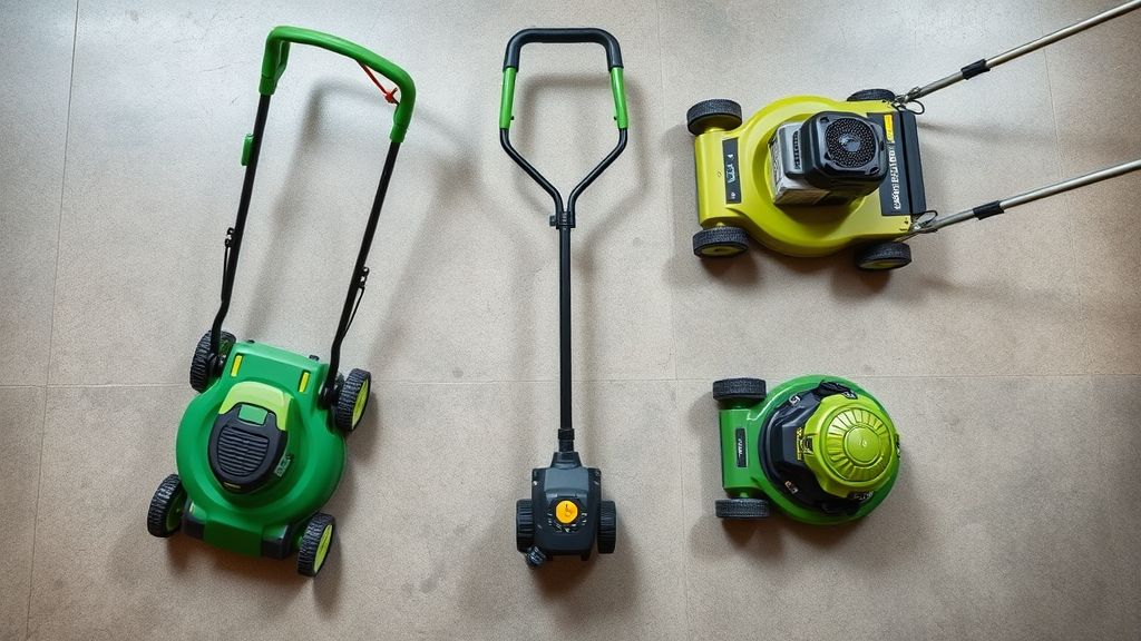 Modelos elétrico, a bateria e a gasolina organizados sobre piso de garagem.