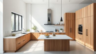 Cozinha contemporânea brasileira com layout em U, ilha central e acabamentos de alto padrão.